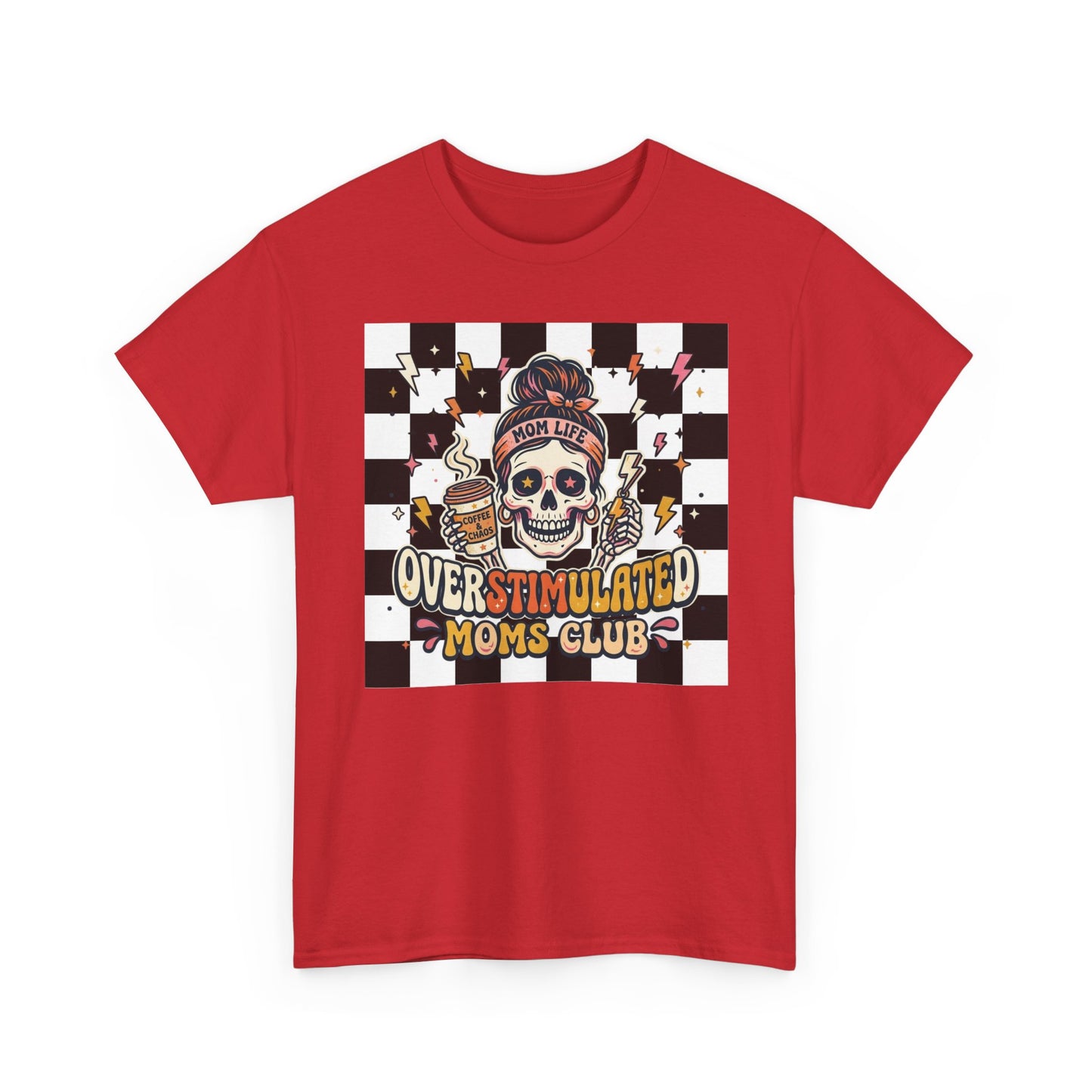 Overstimulated Moms Club T-Shirt — Checker Skull Mom Graphic Tee