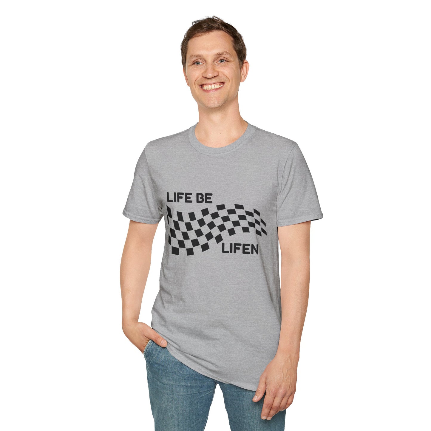 Life Be Lifen Checkered T‑Shirt — Retro Racing Graphic Tee