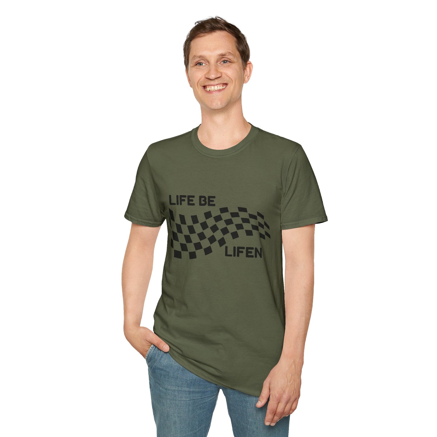 Life Be Lifen Checkered T‑Shirt — Retro Racing Graphic Tee