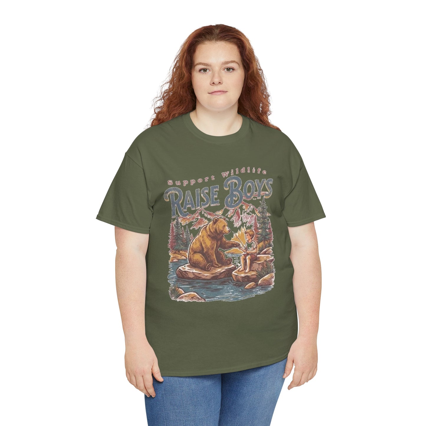 Raise Boys Wildlife T-Shirt — Retro Bear & Boy Outdoor Graphic Tee