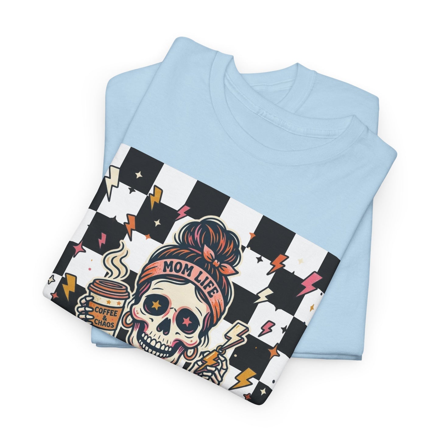 Overstimulated Moms Club T-Shirt — Checker Skull Mom Graphic Tee