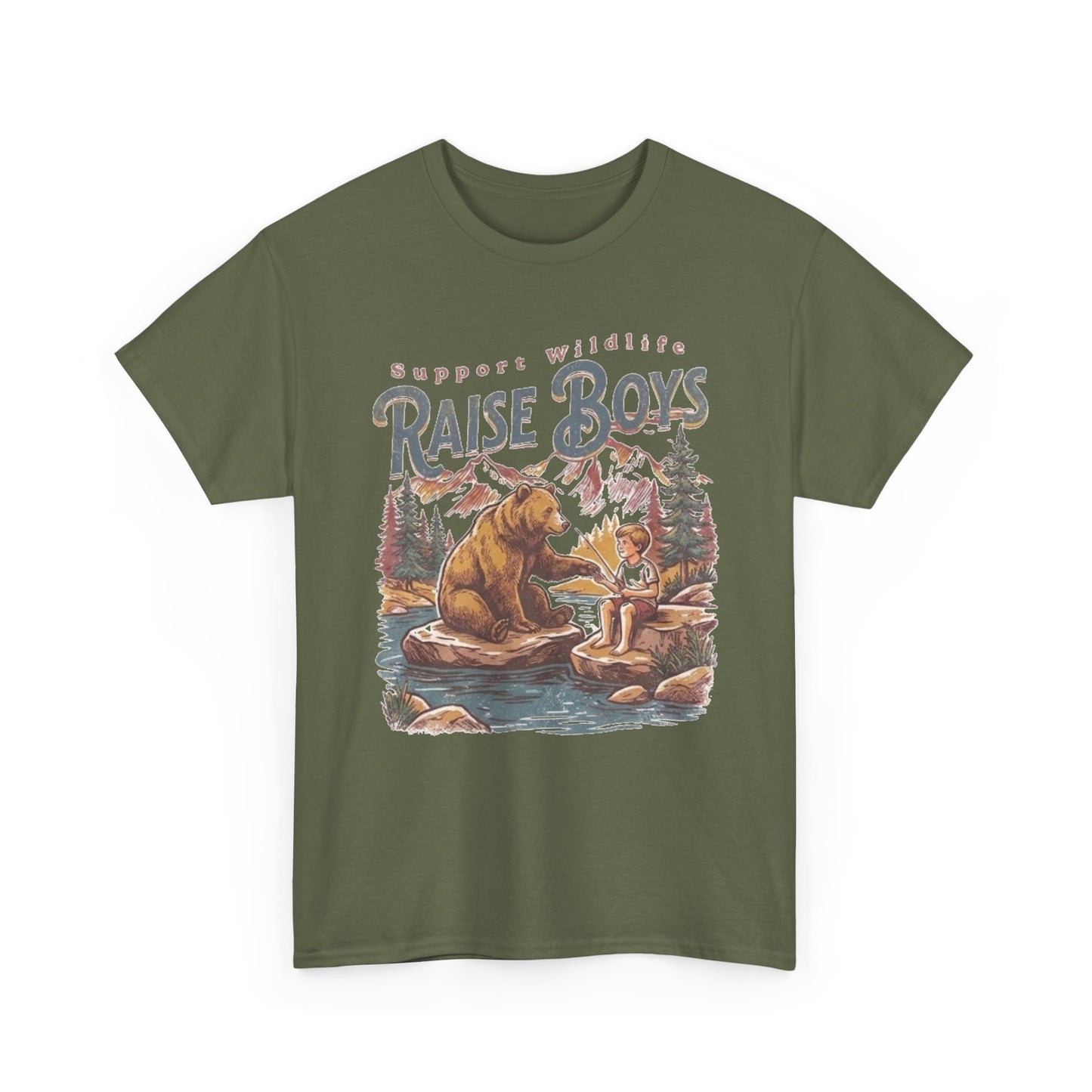 Raise Boys Wildlife T-Shirt — Retro Bear & Boy Outdoor Graphic Tee