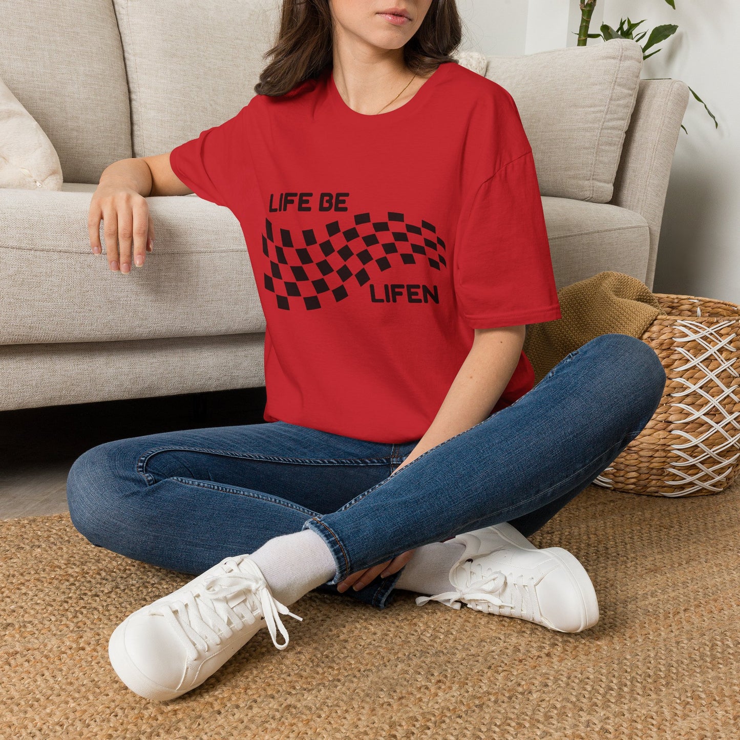 Life Be Lifen Checkered T‑Shirt — Retro Racing Graphic Tee
