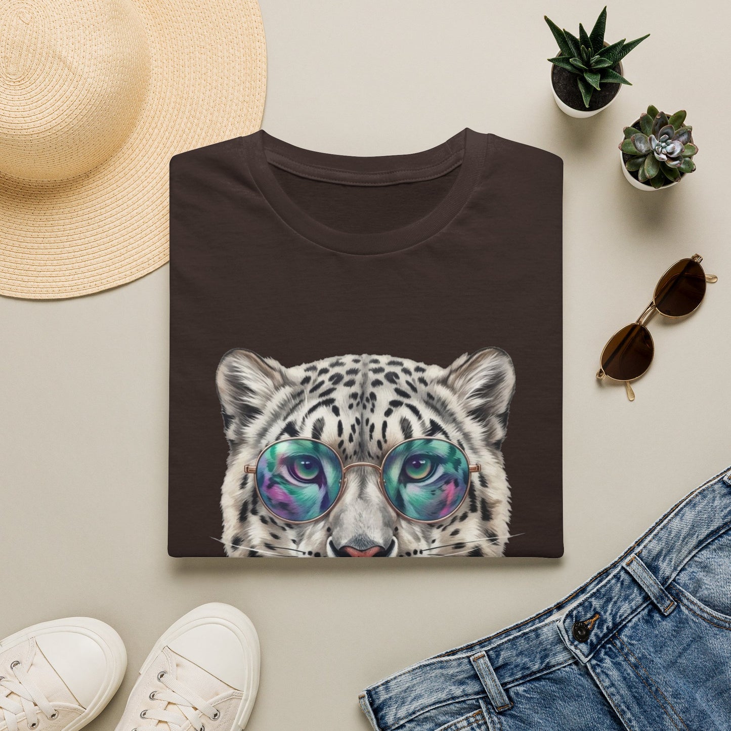 Snow Leopard Sunglasses T-Shirt — Cool Cat Bubblegum Graphic Tee