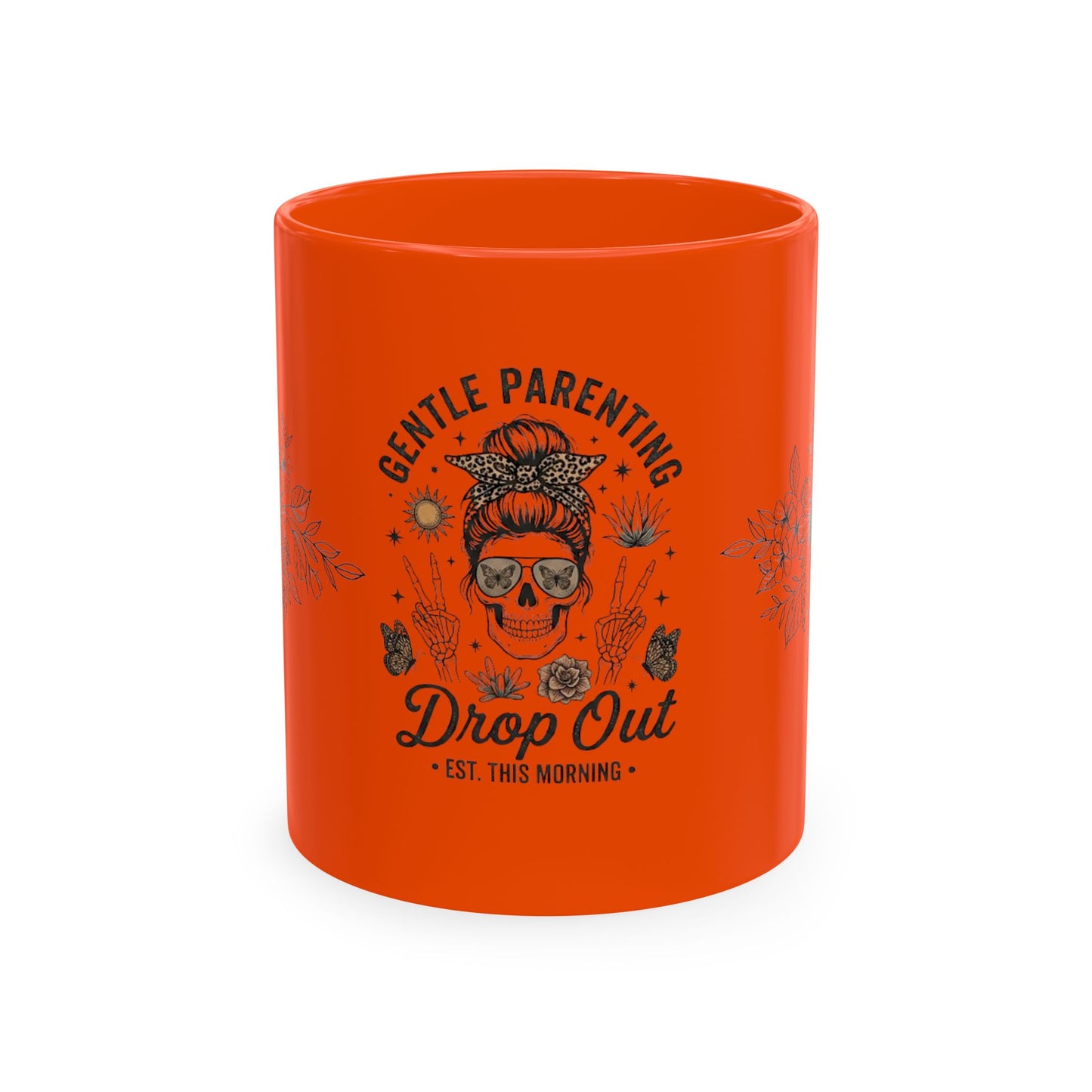 Gentle Parenting 'Drop Out' Ceramic Mug — Funny Skull Floral Coffee Cup