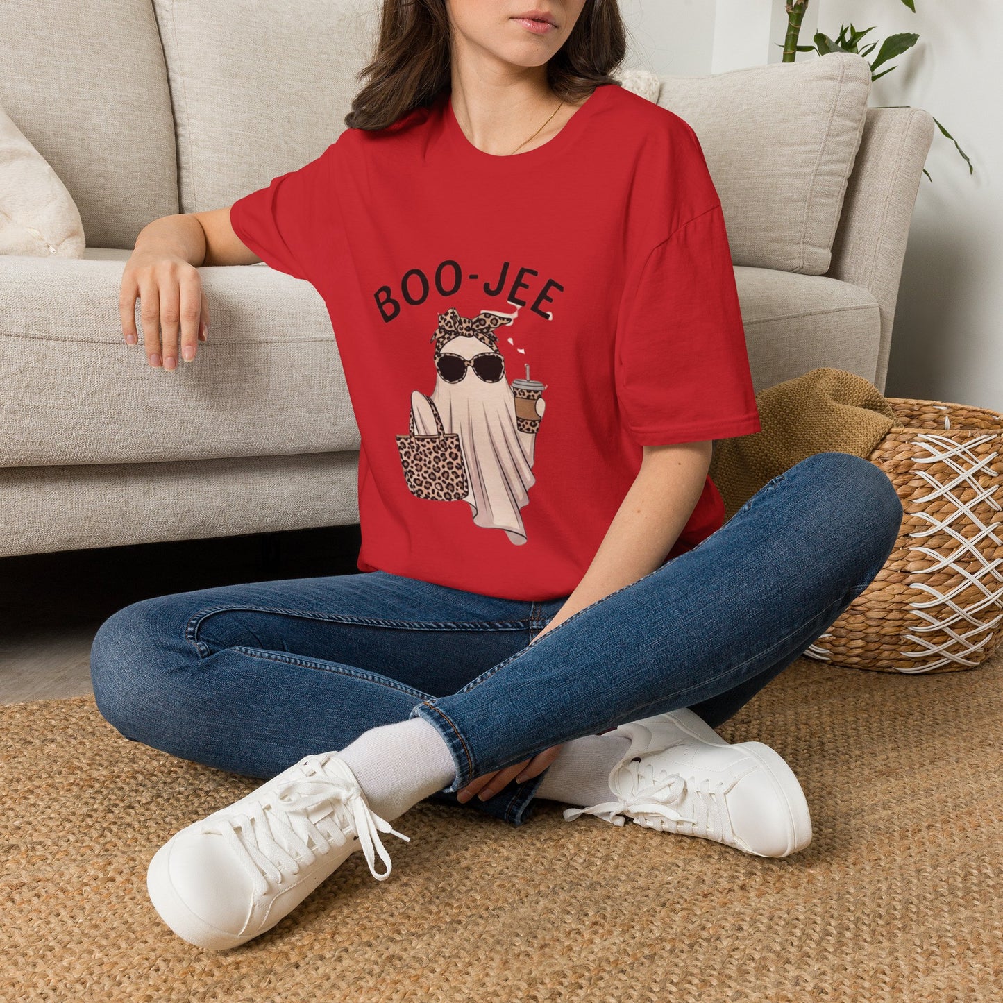 Boo-Jee Graphic T-Shirt — Cute Ghost with Leopard Headband & Sunglasses