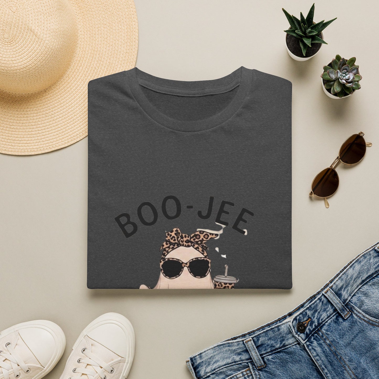 Boo-Jee Graphic T-Shirt — Cute Ghost with Leopard Headband & Sunglasses