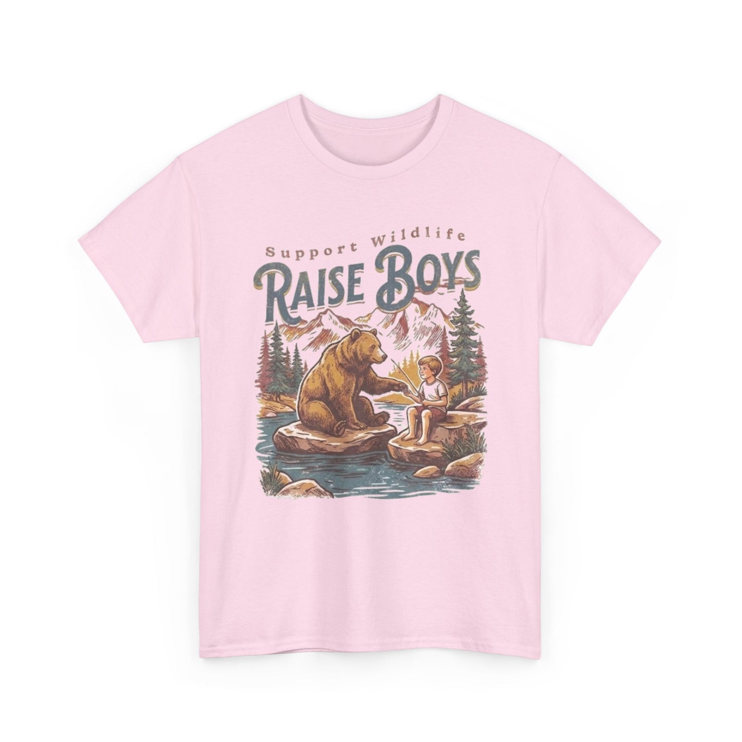 Raise Boys Wildlife T-Shirt — Retro Bear & Boy Outdoor Graphic Tee