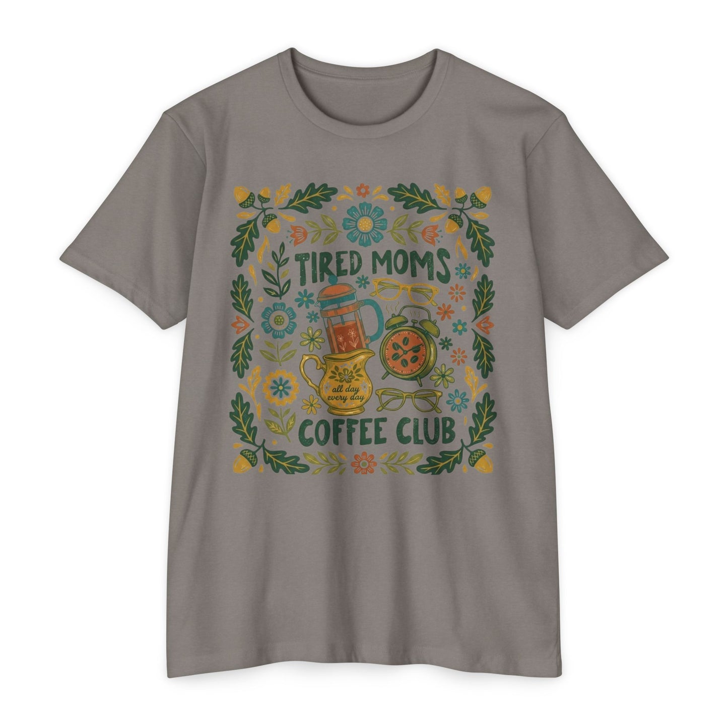 Tired Moms Coffee Club T-Shirt – Funny Floral Coffee Tee for Moms