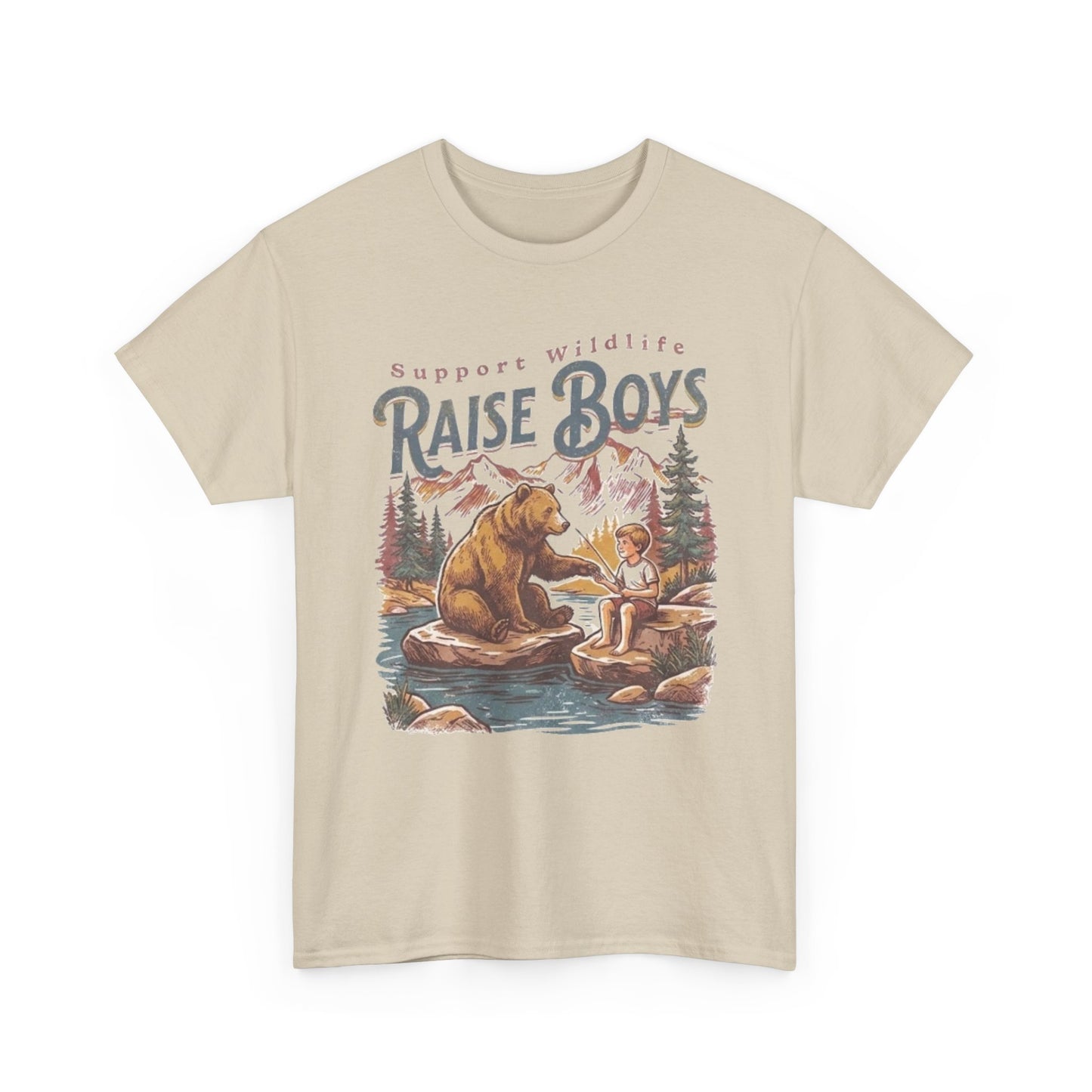 Raise Boys Wildlife T-Shirt — Retro Bear & Boy Outdoor Graphic Tee