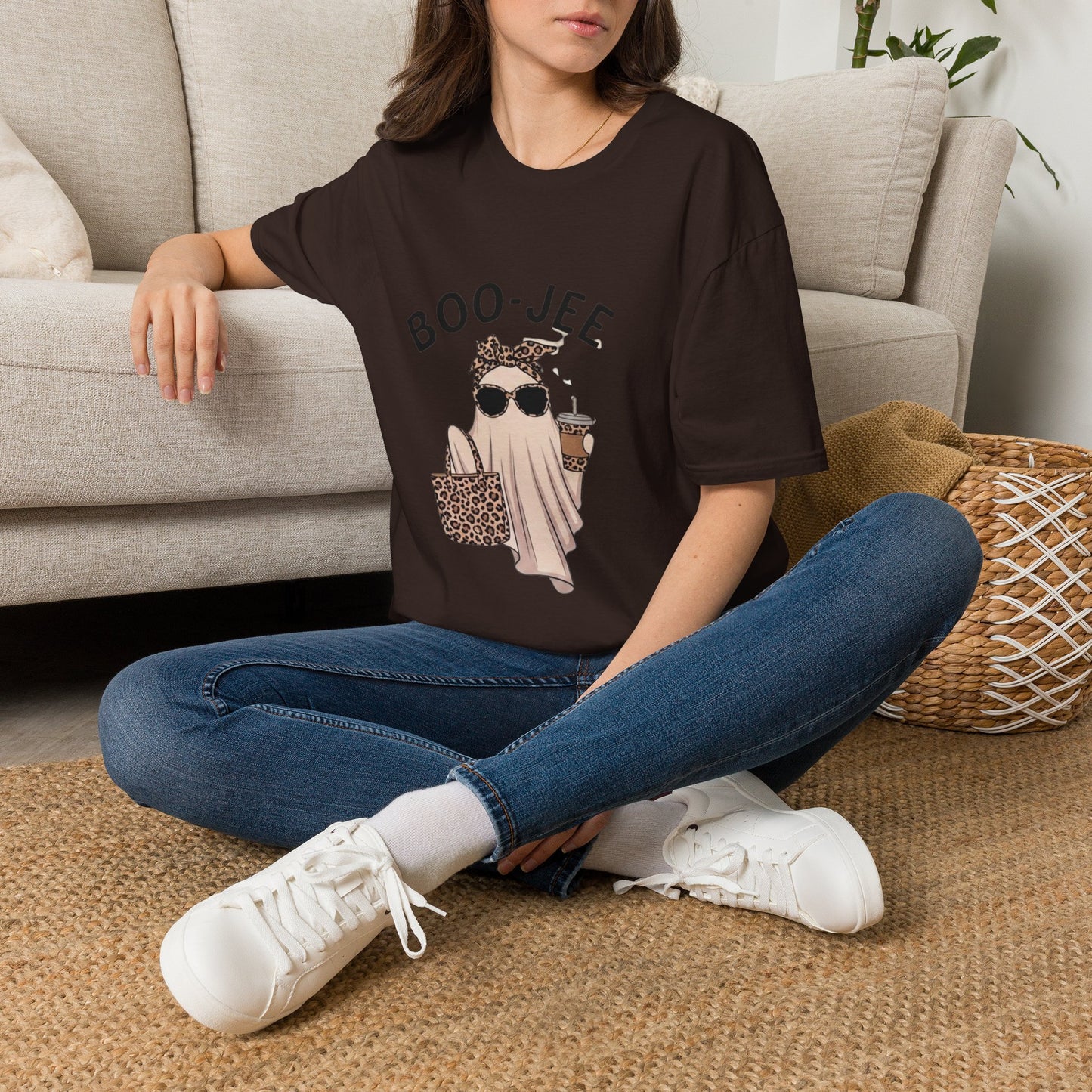 Boo-Jee Graphic T-Shirt — Cute Ghost with Leopard Headband & Sunglasses