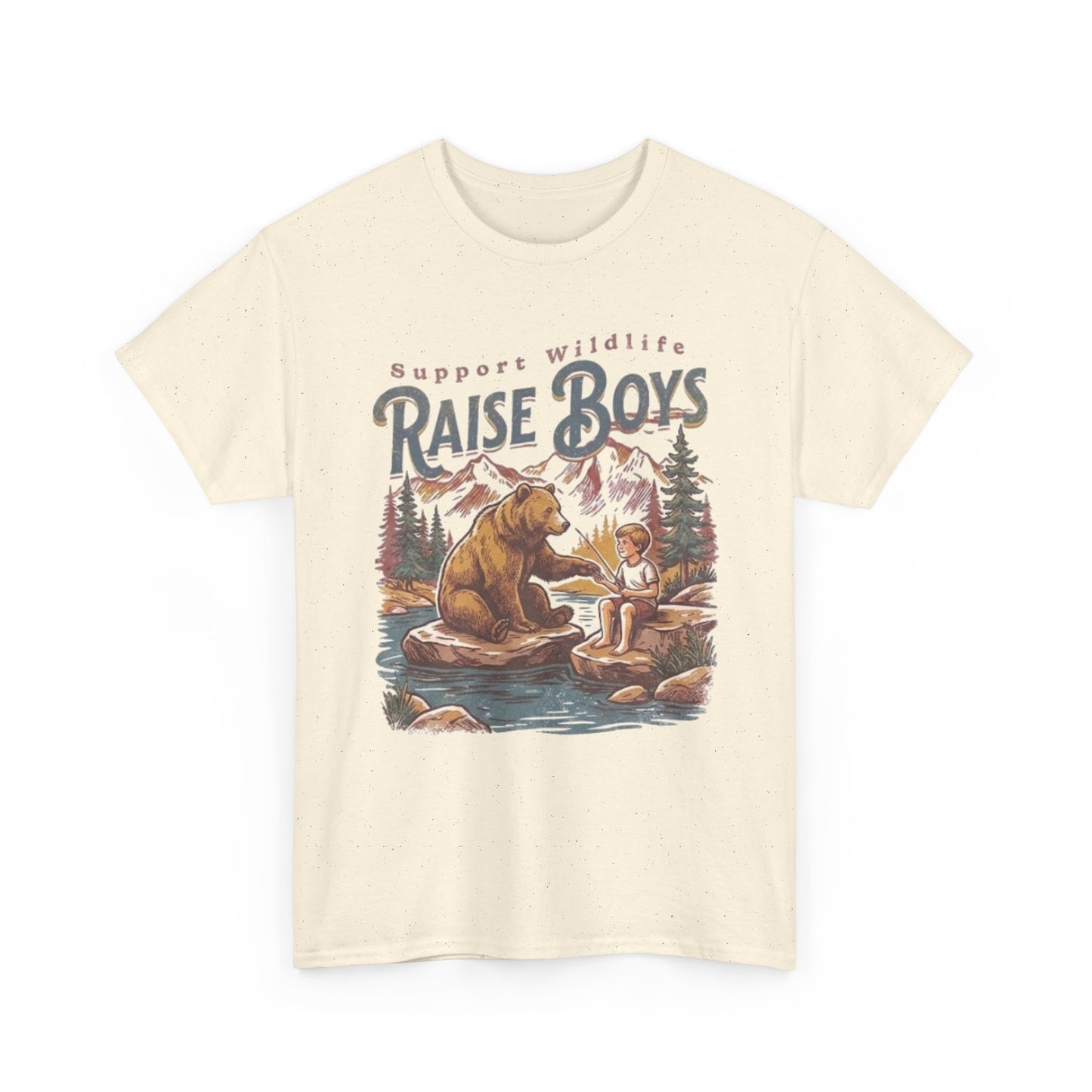 Raise Boys Wildlife T-Shirt — Retro Bear & Boy Outdoor Graphic Tee