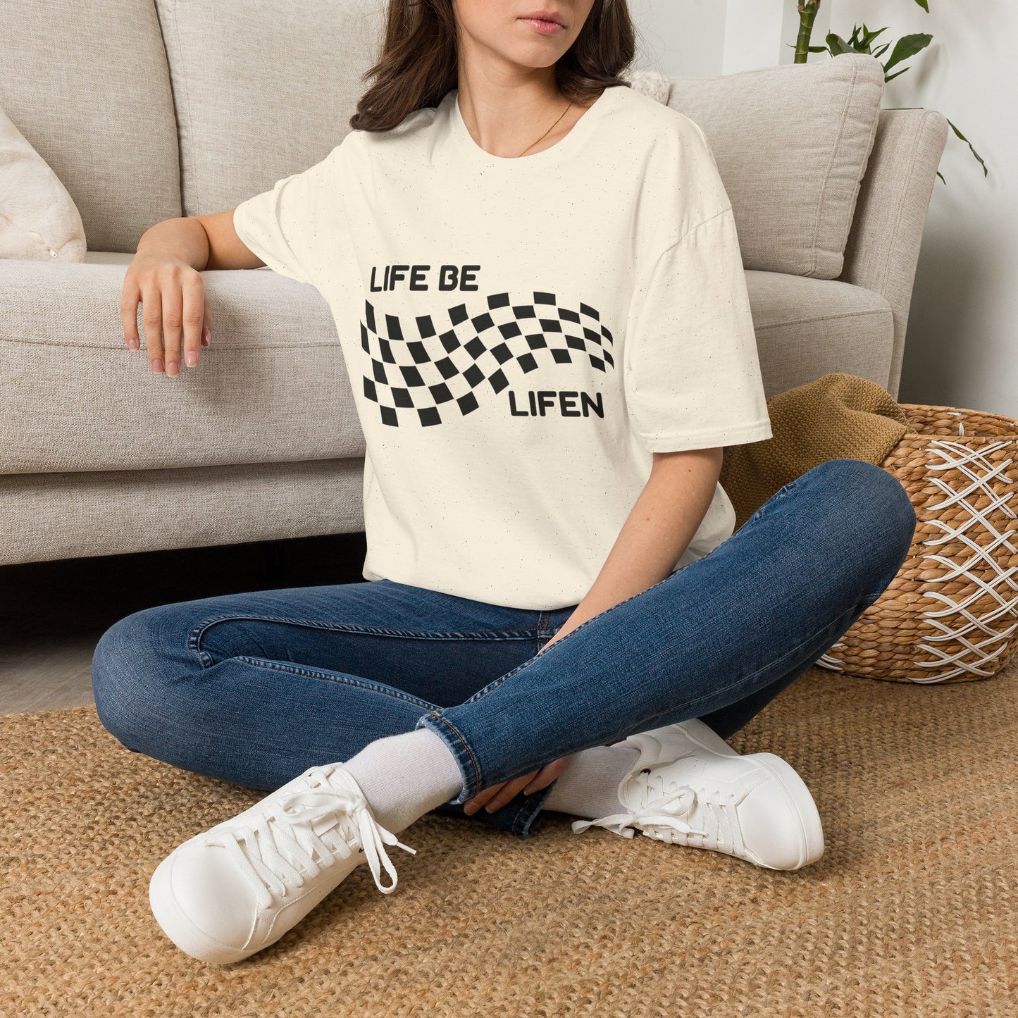 Life Be Lifen Checkered T‑Shirt — Retro Racing Graphic Tee