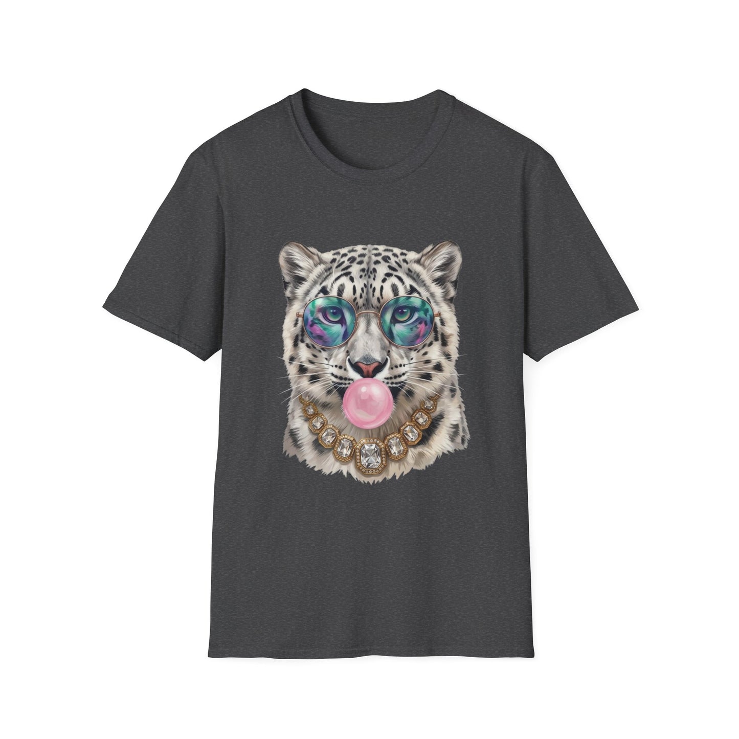 Snow Leopard Sunglasses T-Shirt — Cool Cat Bubblegum Graphic Tee