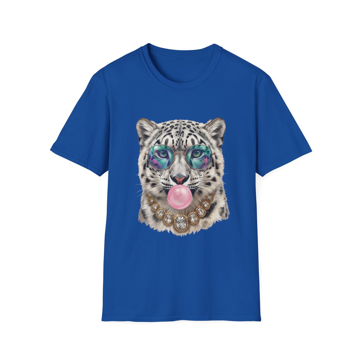 Snow Leopard Sunglasses T-Shirt — Cool Cat Bubblegum Graphic Tee