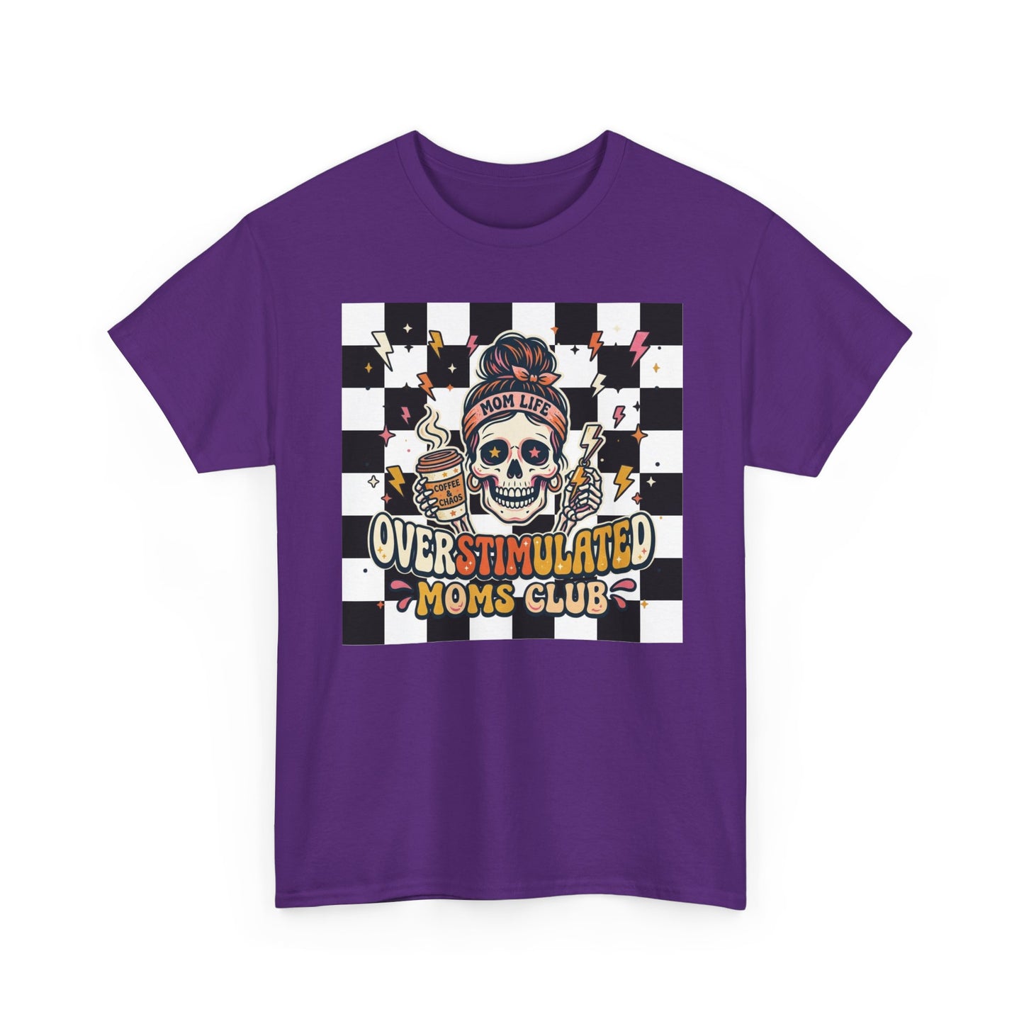 Overstimulated Moms Club T-Shirt — Checker Skull Mom Graphic Tee
