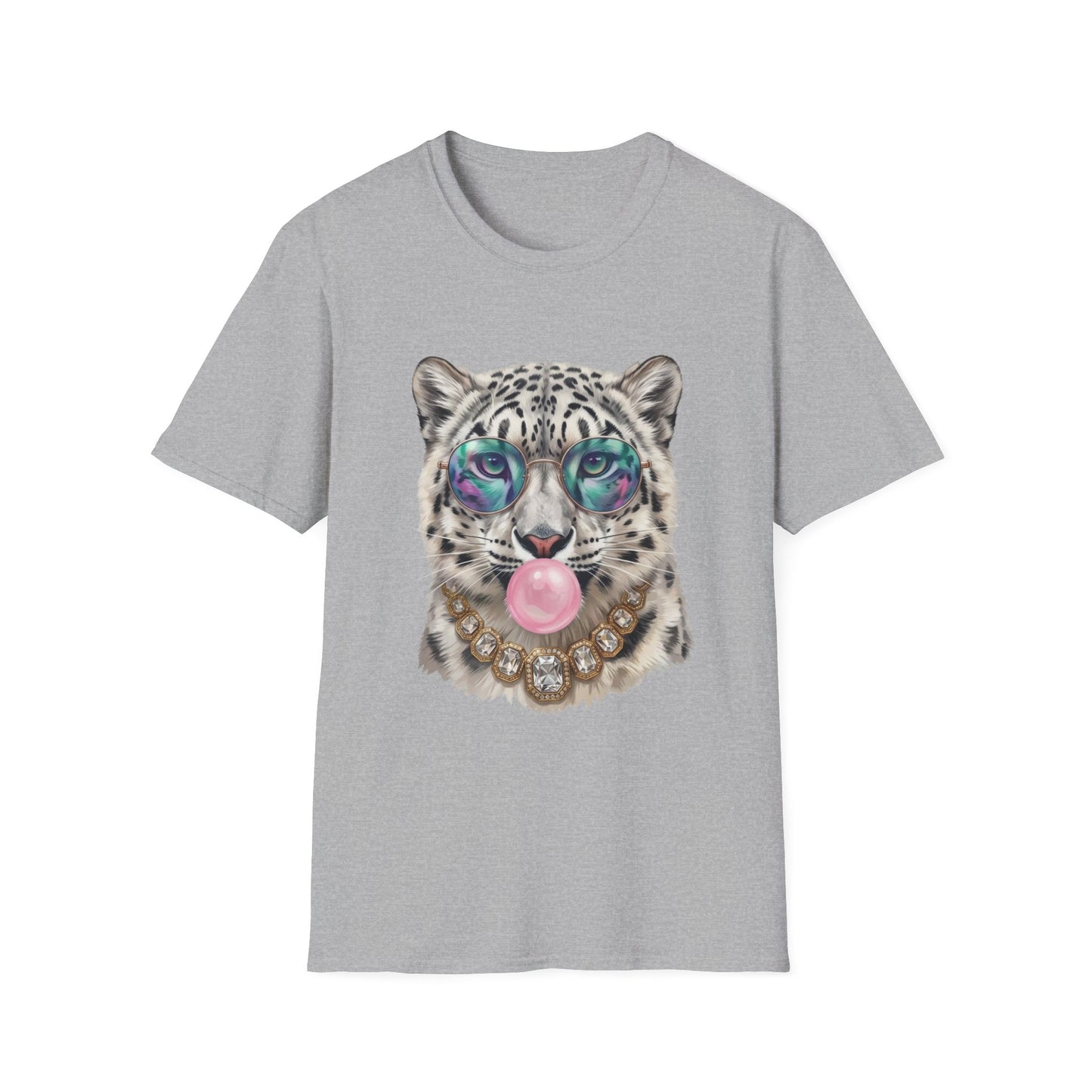 Snow Leopard Sunglasses T-Shirt — Cool Cat Bubblegum Graphic Tee