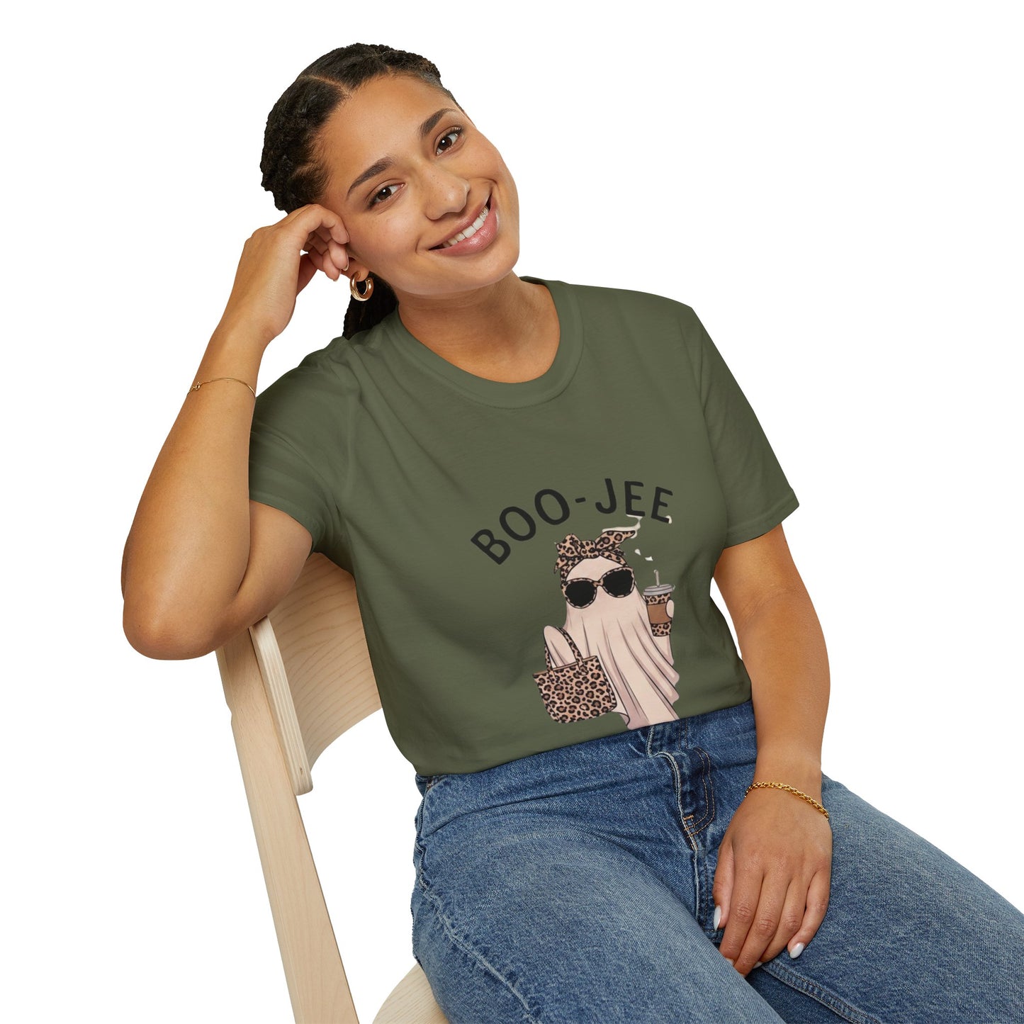 Boo-Jee Graphic T-Shirt — Cute Ghost with Leopard Headband & Sunglasses