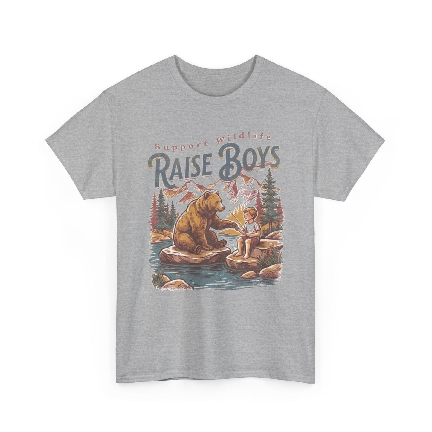 Raise Boys Wildlife T-Shirt — Retro Bear & Boy Outdoor Graphic Tee