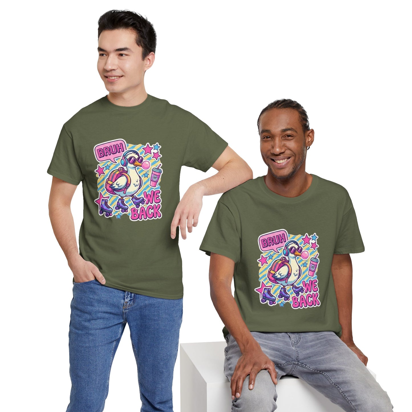T-Shirt — Cute 'Bruh We Back' Cartoon Parrot Graphic Tee