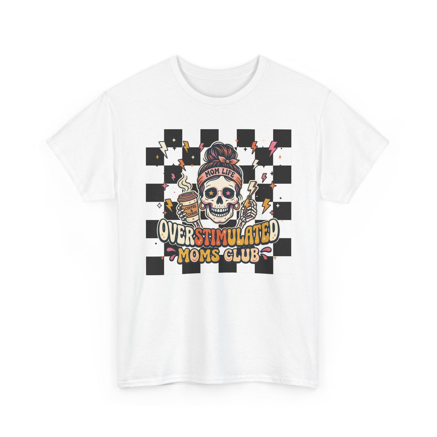Overstimulated Moms Club T-Shirt — Checker Skull Mom Graphic Tee